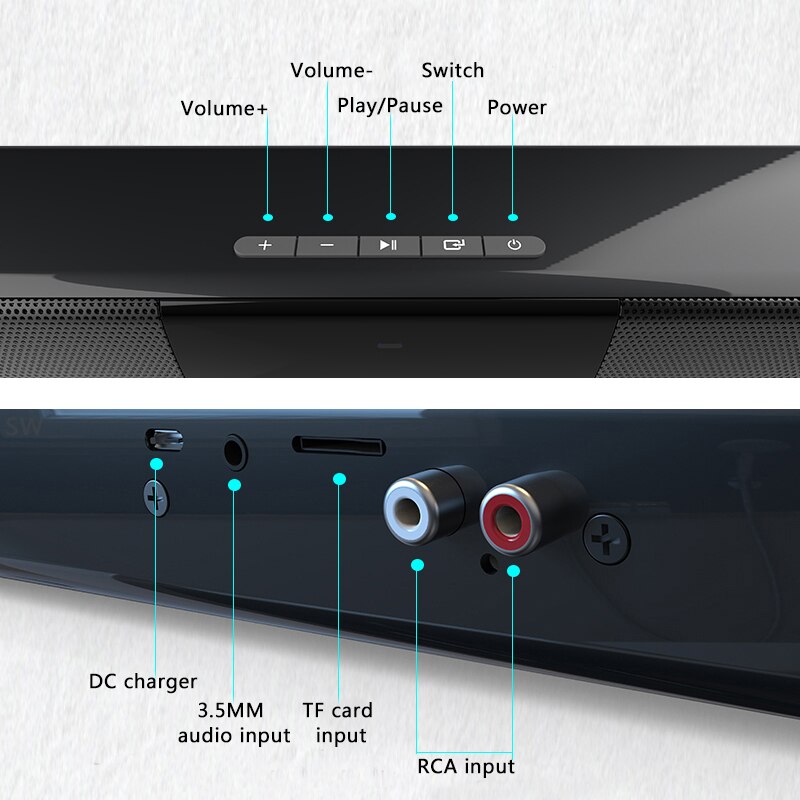 20W Bluetooth Echo TV Soundbra Wired Wireless Bluetooth Speaker Column System Music Center Boombox 3D Stereo for PC Home Theater