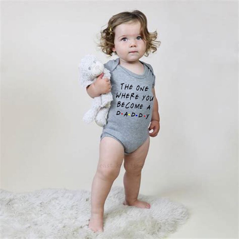 DERMSPE Mode Baby Jongens Meisjes Katoenen Rompertjes Zomer Korte Mouw Brief Afdrukken Dunne Gedeelte Pasgeboren Baby Kleding Grijs