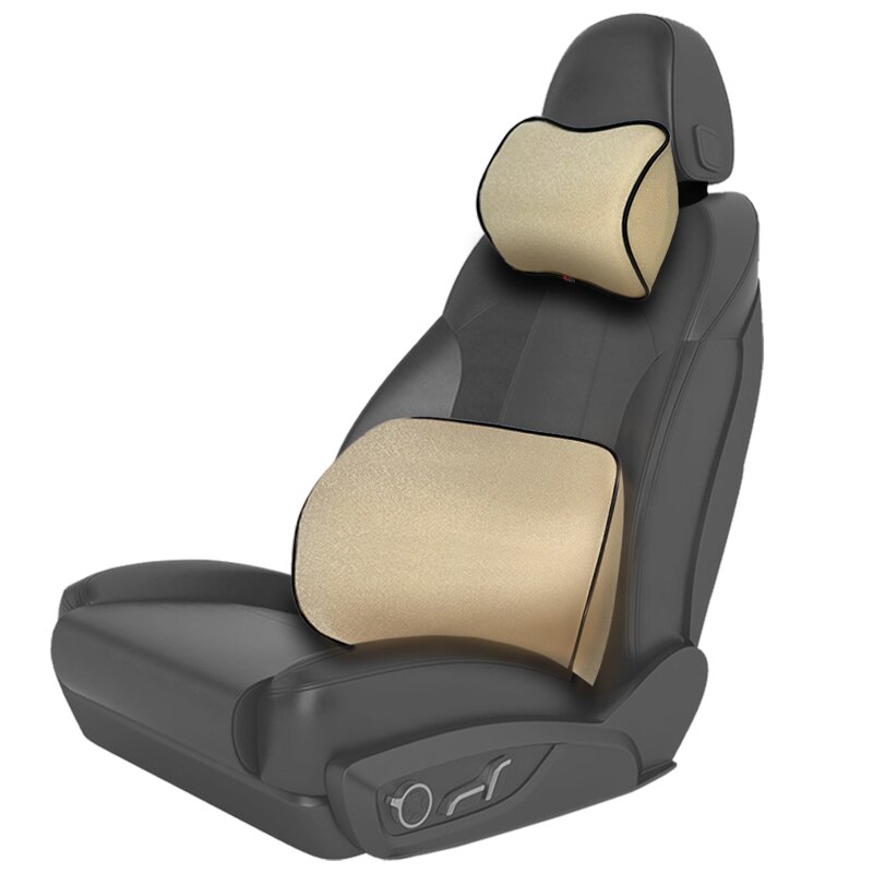 Suporte lombar de apoio para costas de carro, almofada universal de espuma de memória padrão para o assento de carro para escritório: One Set Beige