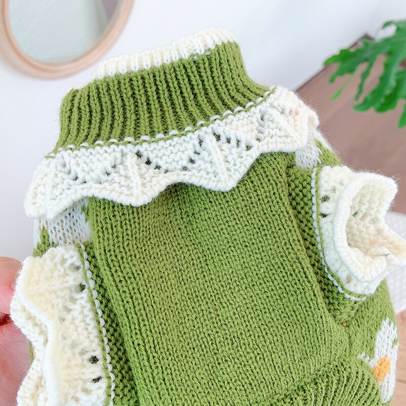 Pull à fleurs de marguerite pour chien, manteau d&#39;hiver en tricot, vêtement pour chat, yorkshire, Schnauzer, bouledogue français