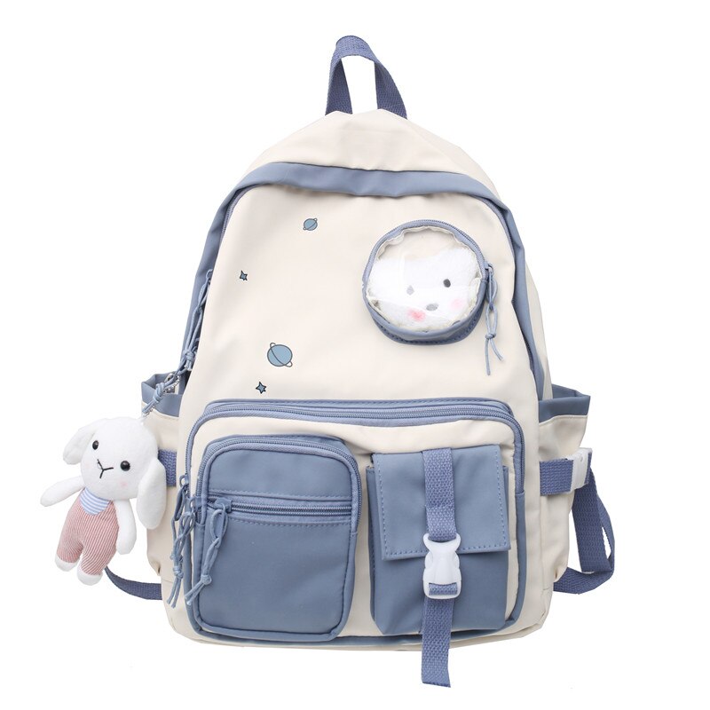 Women Travel Backpack With Cat Waterproof Nylon School Bag for Teenage Girls Boys Casual Student Book Laptop Rucksack Mochila: down blue / only bag