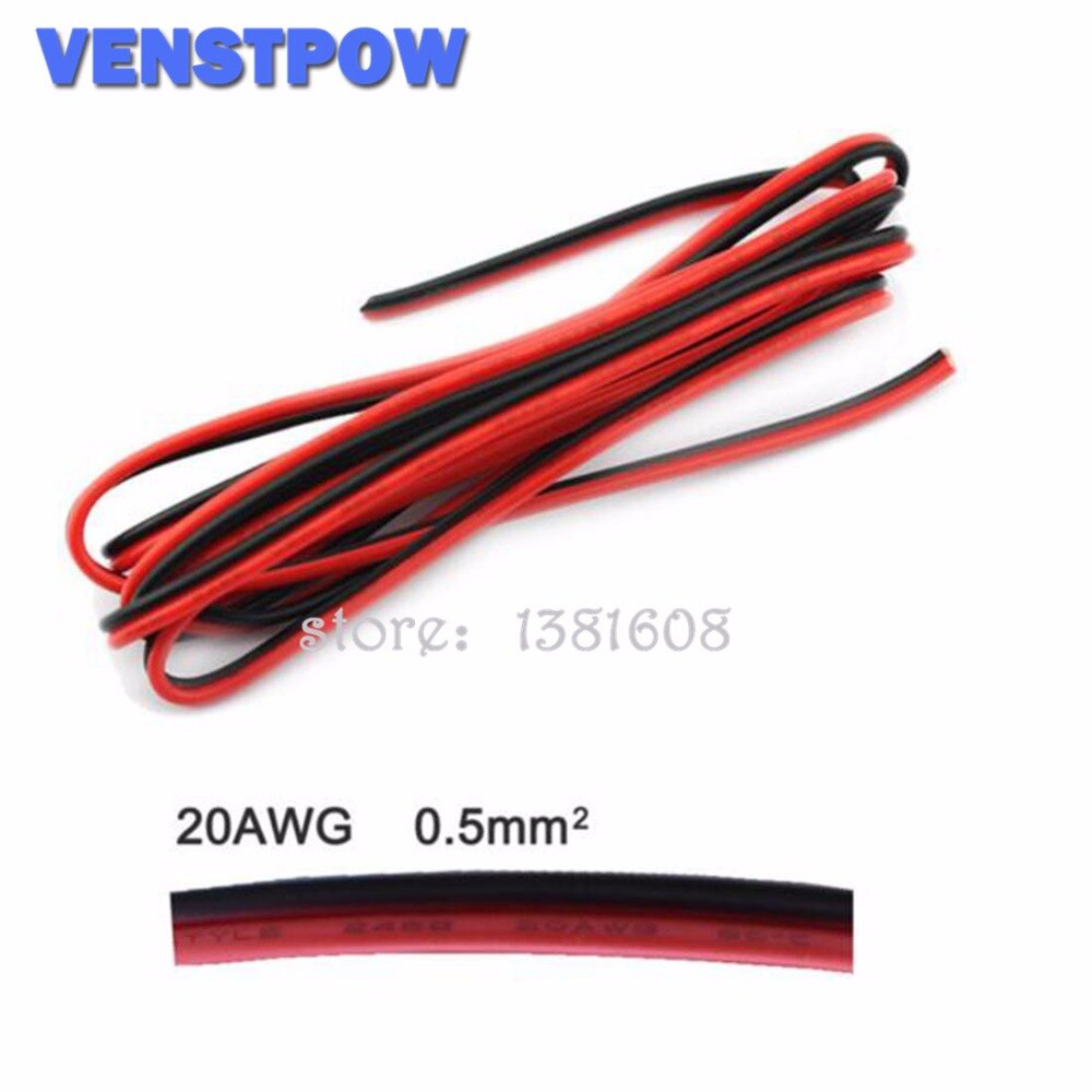 5m/ parti rød sort 2 ben 20 awg led forlænger fortyndet kobbertrådskabel med ledningstværsnit 0.5 pvc isoleret ledning til bil