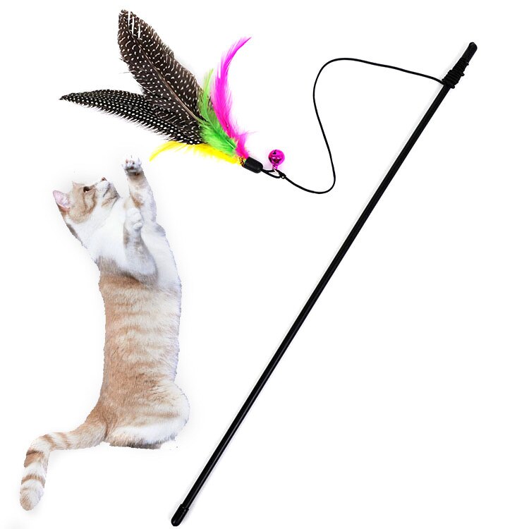 Huisdier Kat Teaser Speelgoed Veer Wand Cat Catcher Teaser Stok Kat Interactieve Speelgoed Houten Staaf Speelgoed Met Mini Bel Veer voor Katten Kitten: Default Title