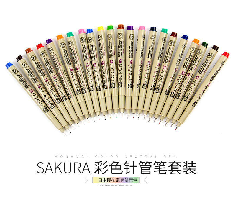 Sakura xsdk 005/01/2/3/4/5/8/1.0 pigma micron fine line pen sæt flerfarvet nål tegning pensel pen skitse kunstforsyninger