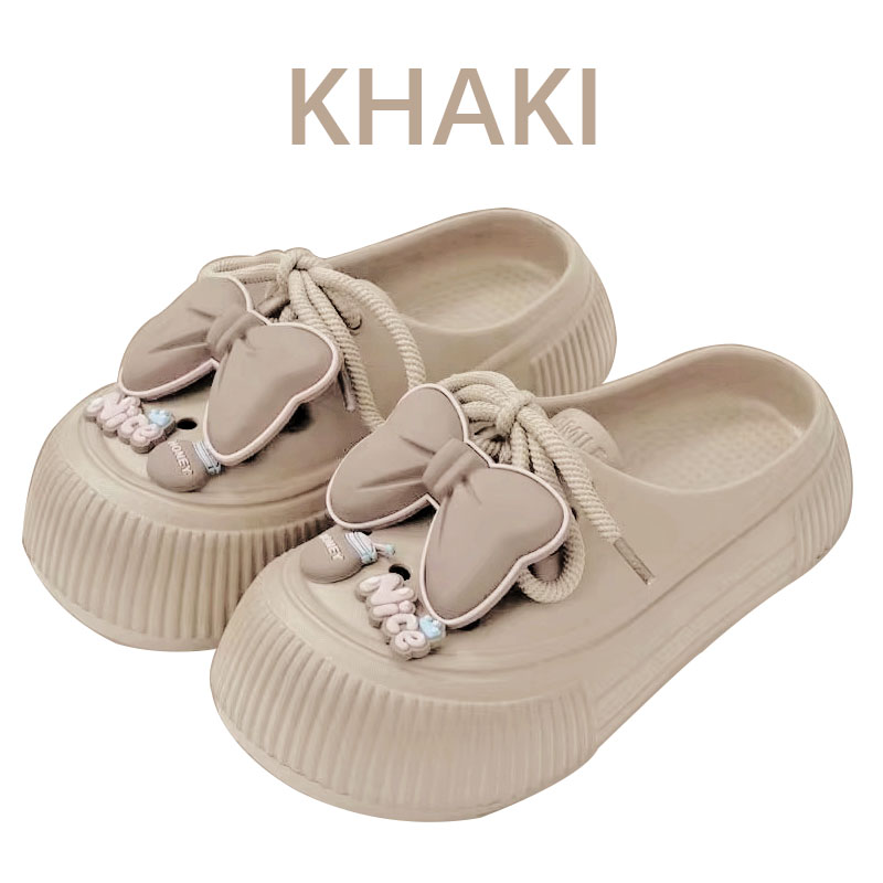 Precioso lazo zapatillas de mujer sensación de verano ropa exterior Eva suela gruesa hogar interior mujeres agujeros zapatos sandalias playa jardín zapatos: Negro / 21