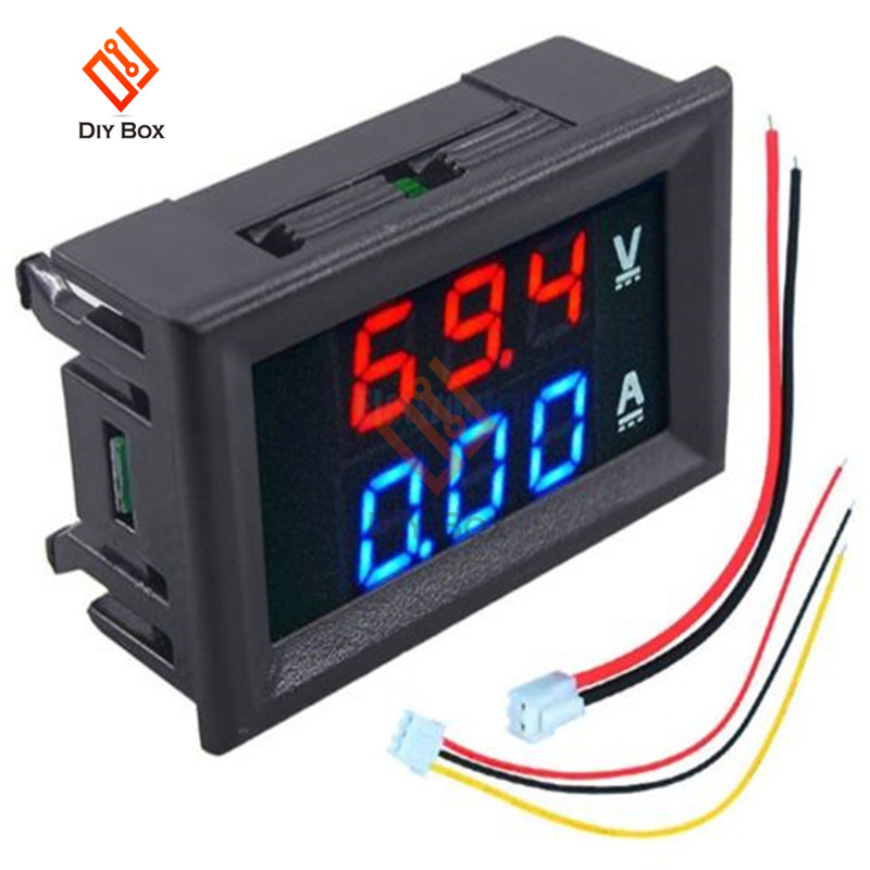 0.56 "pouce Mini voltmètre numérique ampèremètre DC 100V 10A volts ampèremètre ampèremètre testeur de tension LED câble d'affichage connecteur: DC 100V 10A Red Blue