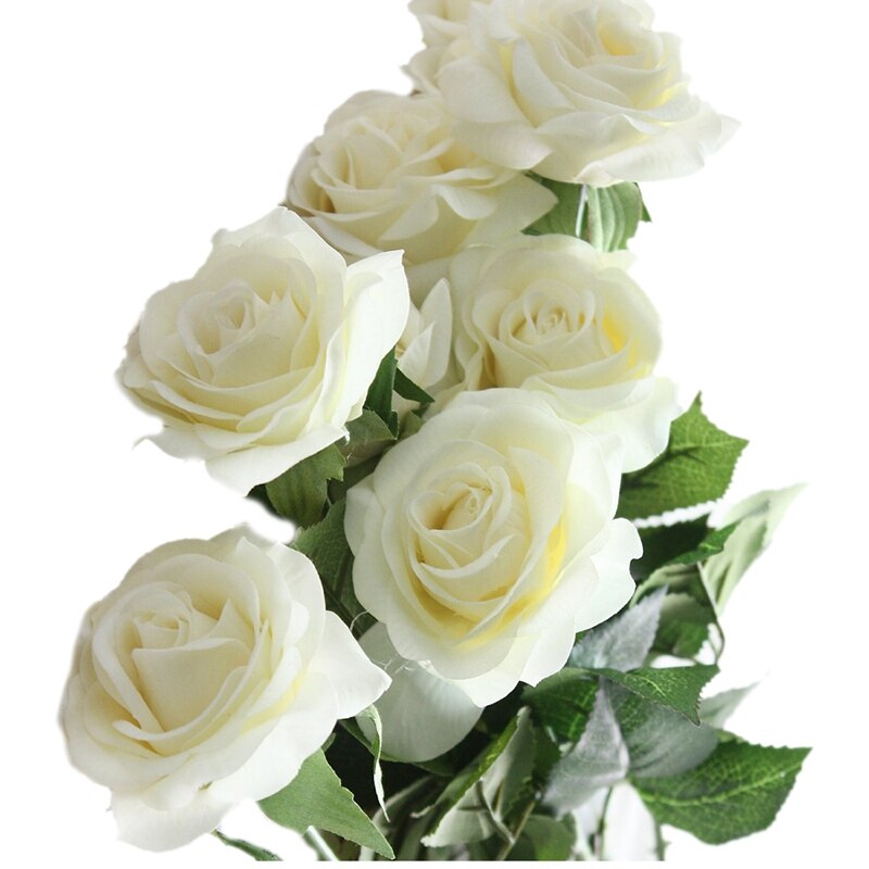 10 Uds látex de tacto Real decoración de rosas flores artificiales de seda flores para boda ramo de flores de de en casa flores blancas