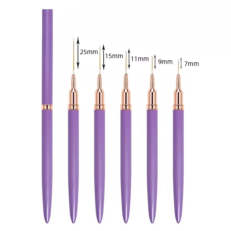 Juego de pinceles 5 en 1 para decoración de uñas, líneas alargadas, dibujo de rayas, pintura en Gel UV, bolígrafo de de uñas, herramienta de manicura: Caqui oscuro