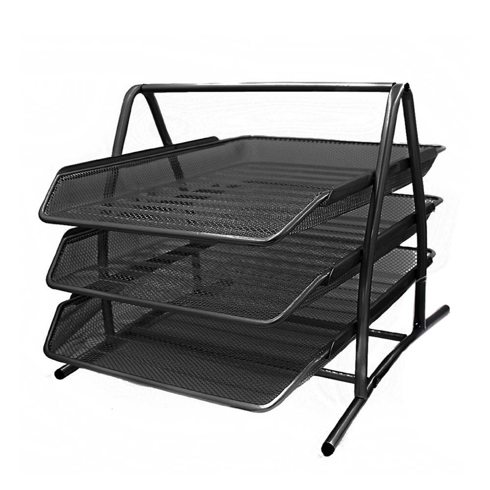 3-Tier Metal Mesh Letter Paper Document Foolscap Tray Stackable Front-load Holder Files Stand Organizer Collection