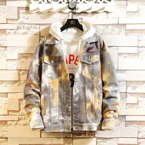 YASUGUOJI Camouflage Denim Jacket Men Hip Hop Jean Jacket Men Spring Plus Size 4xl 5XL Coat Streetwear Clothes: yellow / XXXL