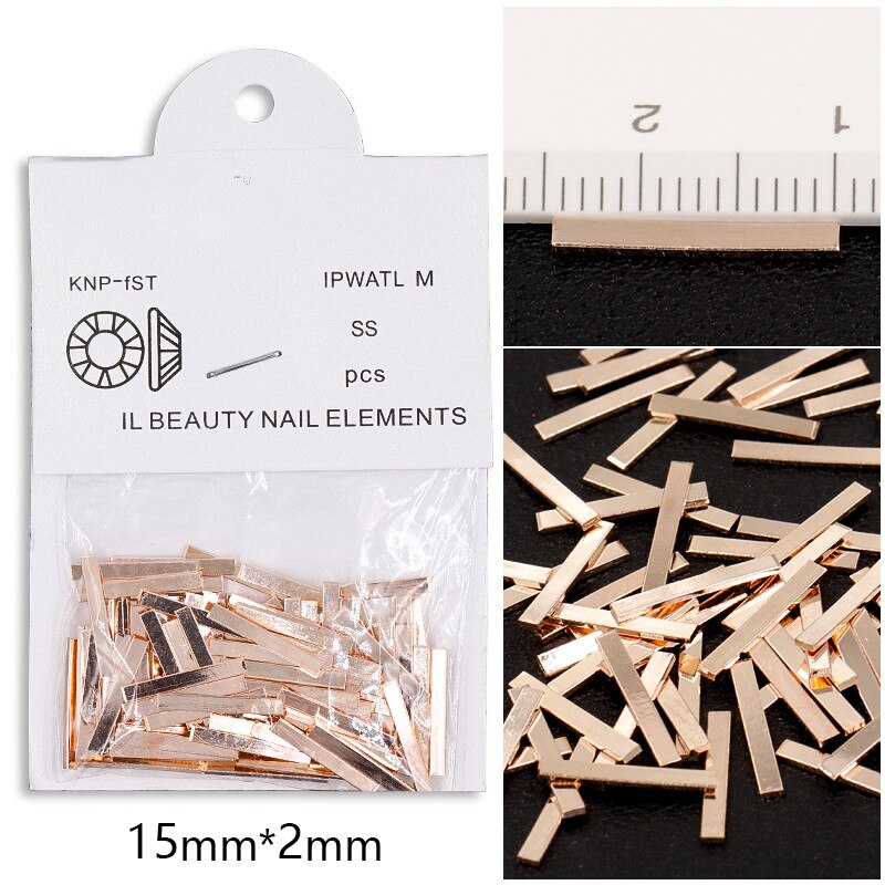 100 st/påse guldtacka silver svart 3d metall nageldekorationer legering berlocker för naglar tillbehör tillbehör verktyg 5 längder: 15mm roséguld