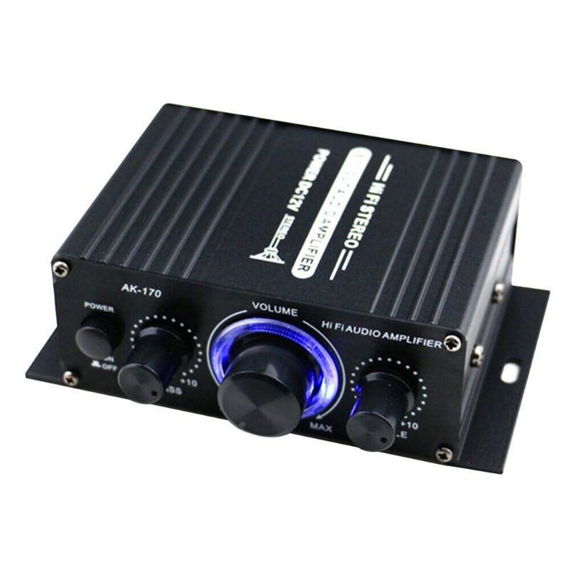 400W DC12V Dual Channel Mini Hifi Aux Eindversterker Voor Ak 170 Met Blauwe Led Light