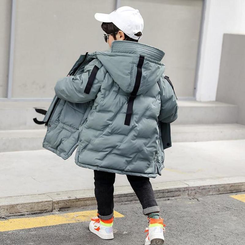 Moda inverno com capuz casaco grosso parka cor sólida para baixo roupas de neve wear crianças outerwear tamanho para 4 5 6 7 8 9 10 12 13 ano