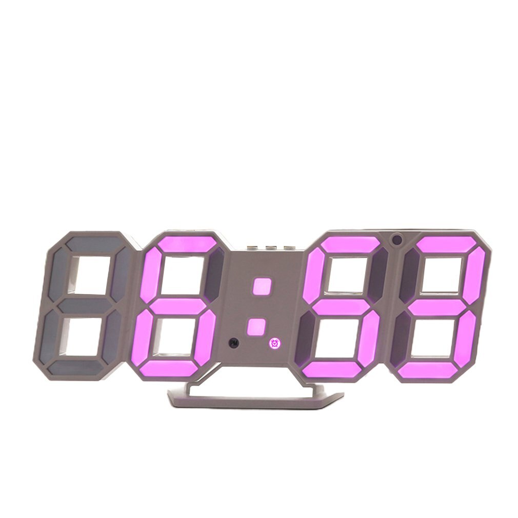 3D Electronic LED Wall Clock Modern Voice Control Digital Table Nightlight Display Hanging Alarm Clock Home Living Room Decor: Pink-gray