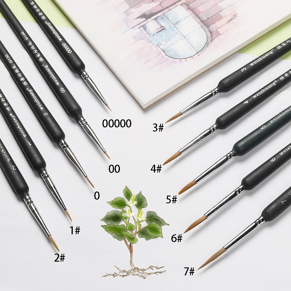 Miniature Hook Line Pen art painting brushes weasel hair paint brush gouache watercolor oil paints artists Hand Painted: 10Pcs set