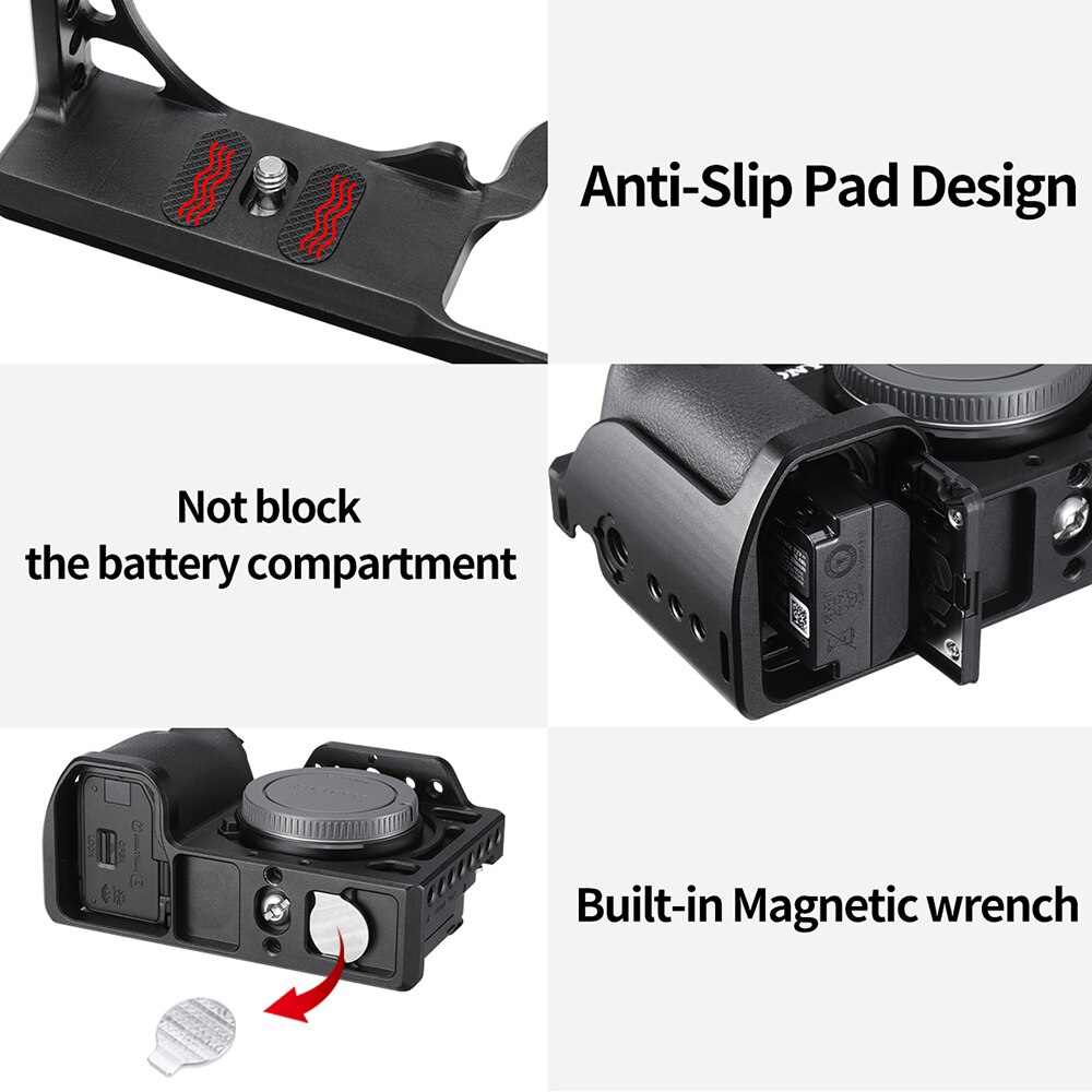 UURig jaula de cámara de aluminio para Sony A6600 con 1/4 3/8 orificio de rosca para luz LED, micrófono manija superior Monitor