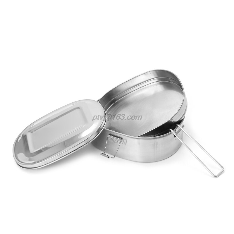 Stainless Steel Square Lunch Box Bento Food Picnic Container Travel 1/2 Layer