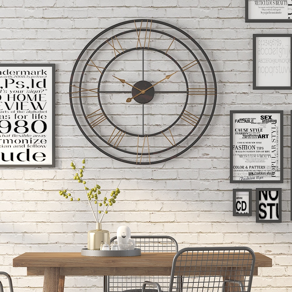 Suuri seinäkello retro eurooppalaistyylinen seinäkello kotitalous makuuhuone rauta taide kello seinäsisustus musta kehys isot kellot 50cm