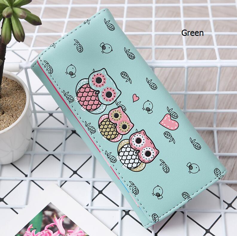 Women Wallets Cute Owl Lady Coin Purse Parent-child Style MoneyBags Clutch Cartoon Wallet Cards ID Holder Purses Burse Notecase: Long-Green