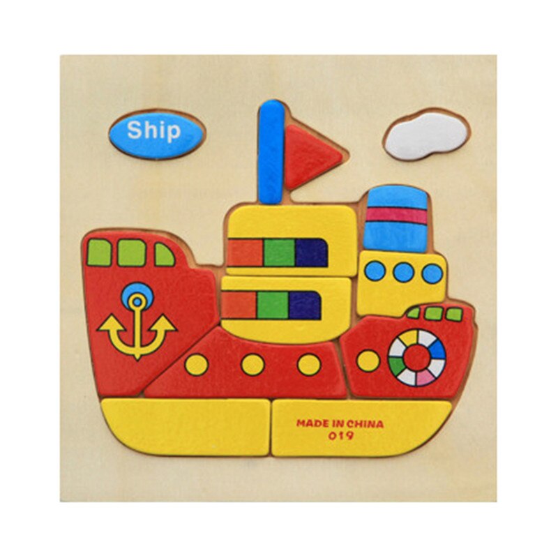 Mini Size 15*15CM Kids Toy Wood Puzzle Wooden 3D Puzzle Jigsaw for Children Baby Cartoon Animal/Traffic Puzzles Educational Toy: Ship