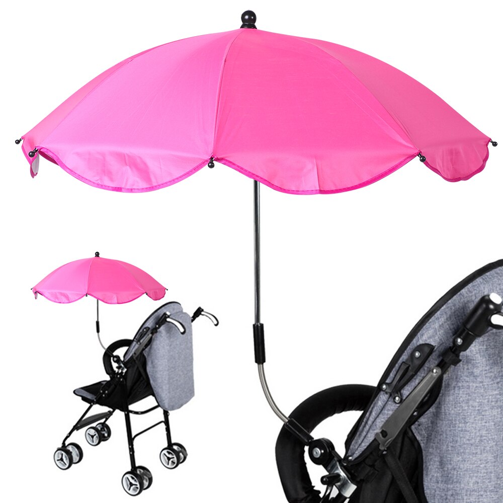 Adjustable Stroller Umbrella Rain UV Protection Baby Pram Pushchair Sun Shade Parasol With Universal Clamp: Rose red