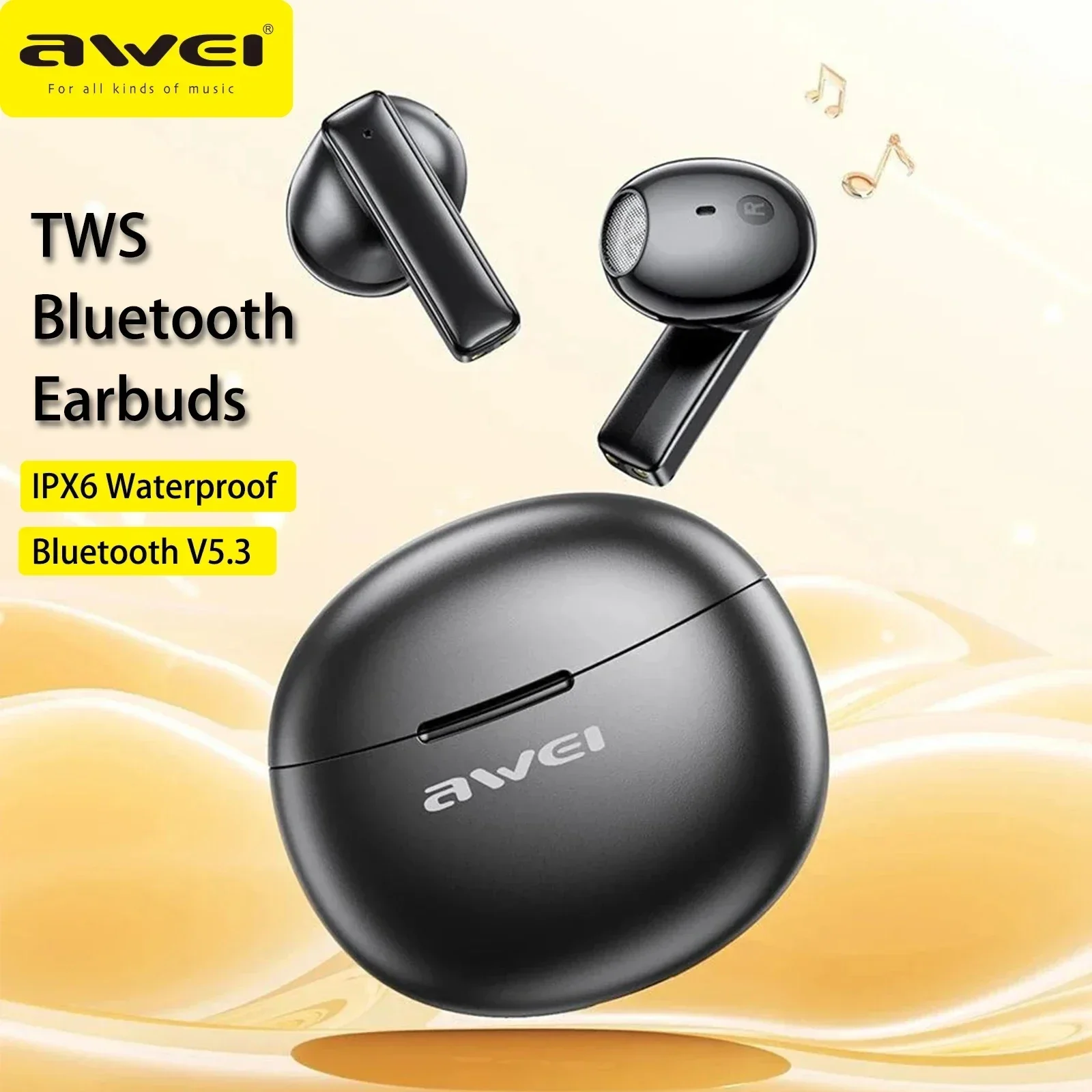 Awei T87 słuchawki Bluetooth 5.3 słuchawki douszne bezprzewodowe słuchawki Bluetooth sterowanie dotykowe zestaw słuchawkowy stereofoniczny wodoodporne słuchawki sportowe