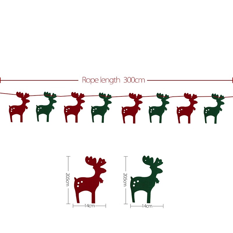 3m glædelig jul banner filt hængende krans bunting juletræ elg indendørs udendørs xmas fest år dekoration: M03