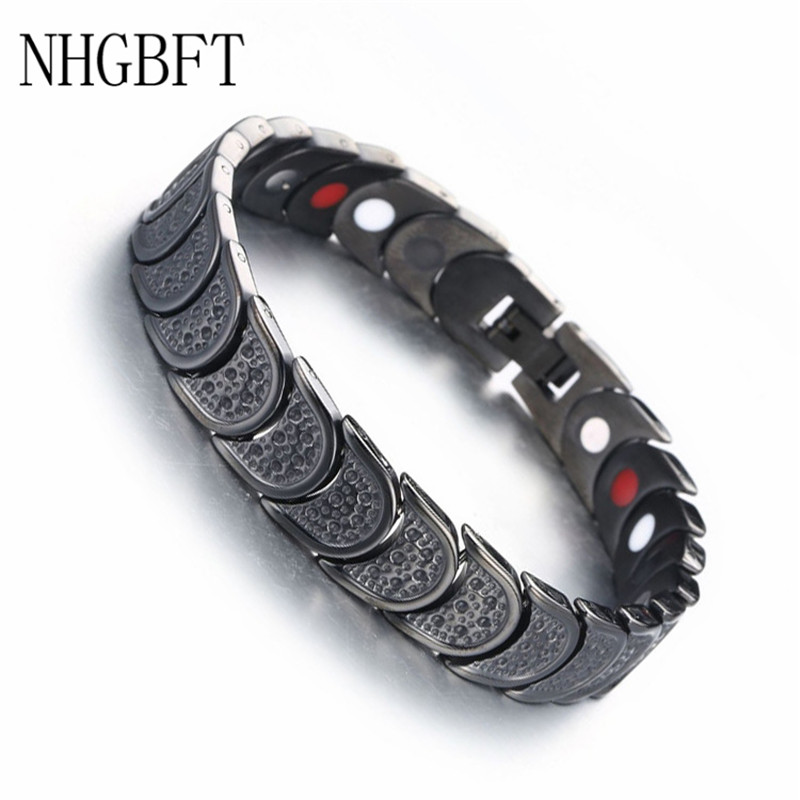 NHGBFT-pulsera magnética de germanio para hombre, Color dorado, clásico, Energía para la salud, pulseras de acero inoxidable, joyería para hombre