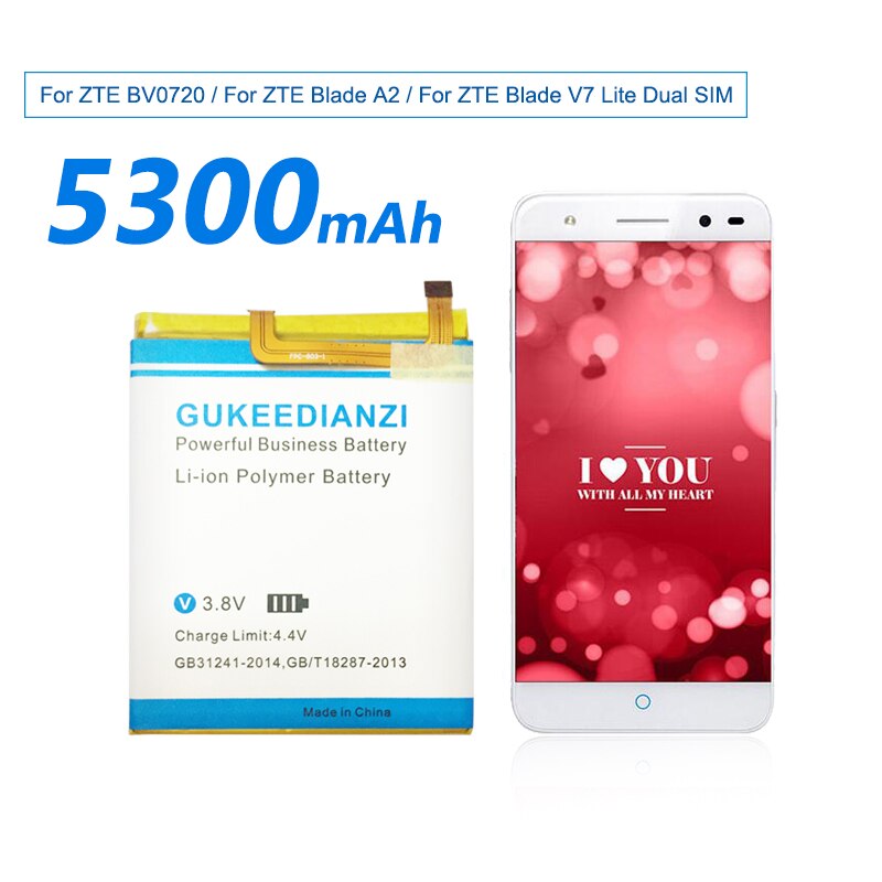 GUKEEDIANZI-Batería de teléfono 5300mAh Li3825T43P3h736037 para ZTE BV0720 / Blade A2 /Blade V7 Lite, batería de repuesto Dual SIM