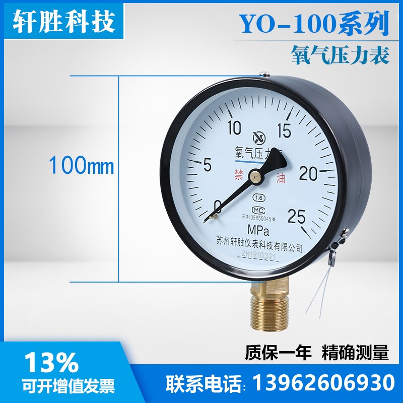 Y0100 25MPa Zuurstof Manometer M20X1.5 Olievrije Zuurstof Manometer Zuurstof Barometer Suzhou Xuansheng