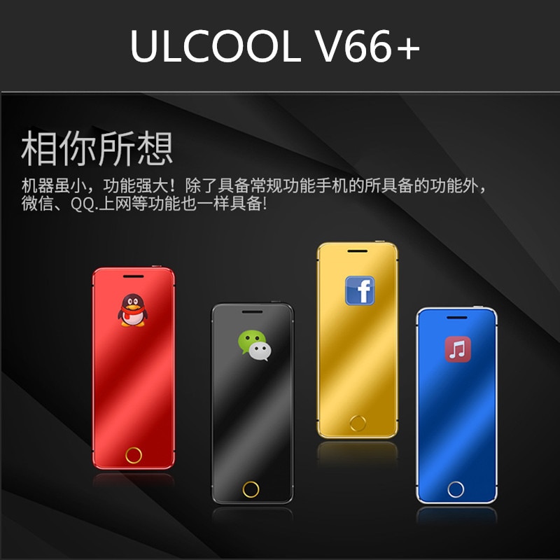 Originale ULCOOL V66 Più Il Partner di Telefono Super Mini Ultrasottile Card Del Telefono Mobile di Lusso Con MP3 Bluetooth 1.67 pollici Del Telefono Cellulare