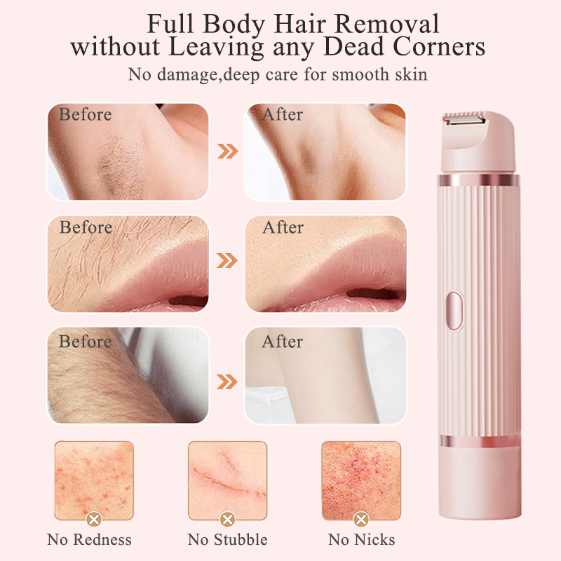 Maquinilla de afeitar eléctrica para mujer, recortador de pelo de Bikini para piernas y cuerpo, afeitadora de bigote facial portátil 2 en 1, depilación indolora para axilas