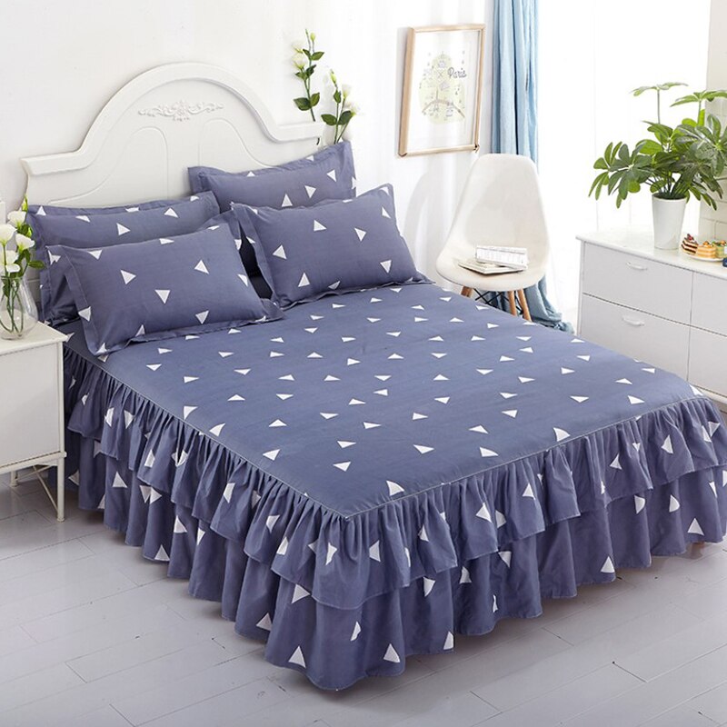 Falda de cama de doble capa estampada, cubierta de cama para dormitorio, Funda de colchón antideslizante, Sábana, colcha con fundas de almohada