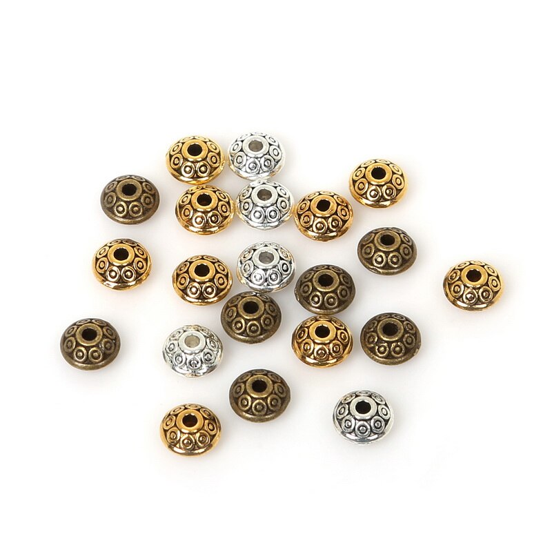 50 stuks tibetaanse ronde ovale metalen kralen voor het maken van sieraden, doe-het-zelf zinklegering bedelaccessoire voor het maken van sieradenarmbanden