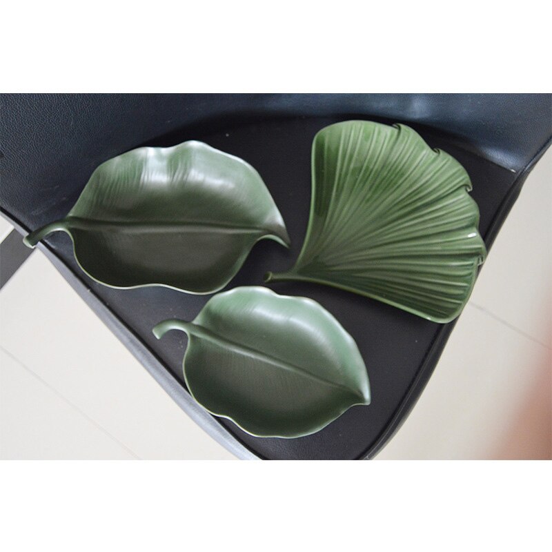 Jinserta keramische opbergschaal, sieraden display bord, groen blad dessert fruit cake snack noten bord, bureau diversen decoratie schaal