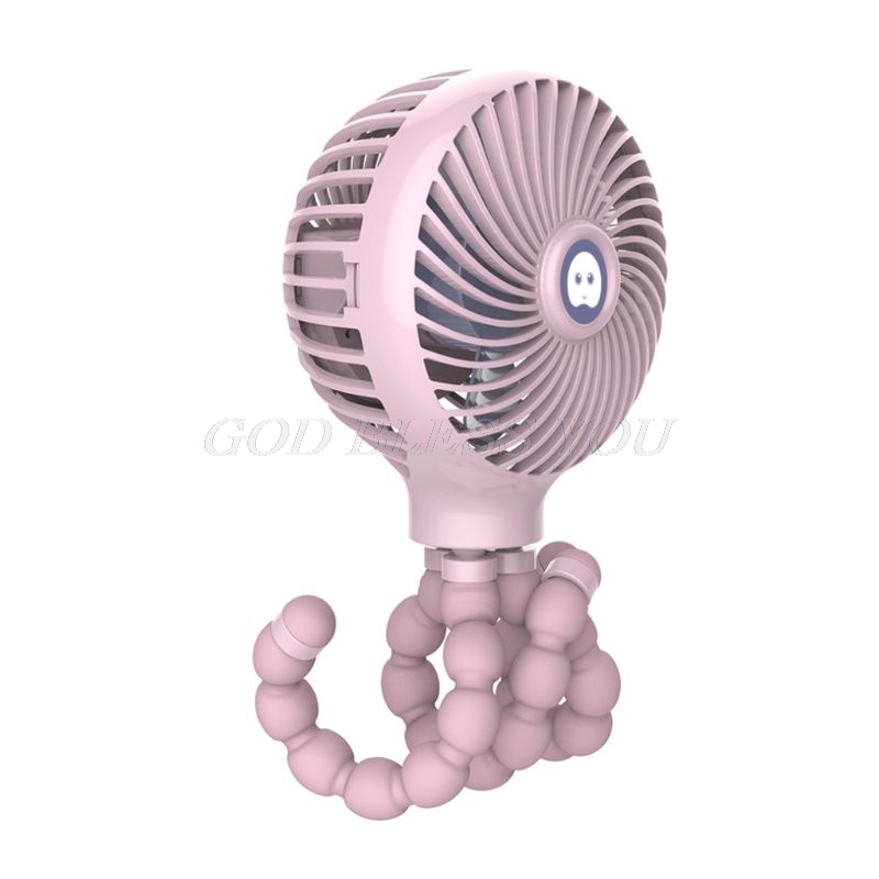 Mini support Portable suspendu en forme de pieuvre, réglable, charge USB, refroidisseur de ventilateur pour poussette de bébé, utilisation d&#39;étudiant, directe: Rose