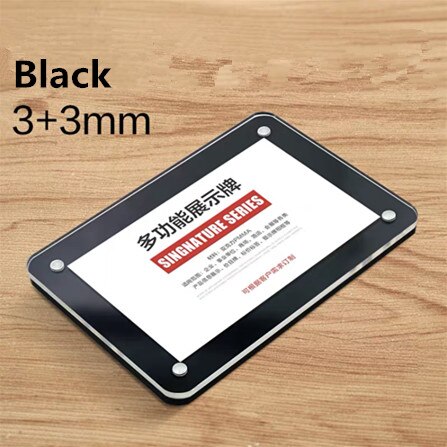 Porte-affiche mural en acrylique A6 10x15cm, étiquette en plastique transparent, cadre en papier avec bande 3M: Black