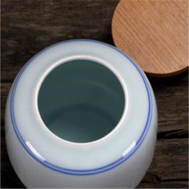 Retro Bamboo Lid Seal Ceramic Tea Cans Food Storage Chinese Pastoral Style Porcelain Mini Sealed Tea Caddy Candy Jars Canister