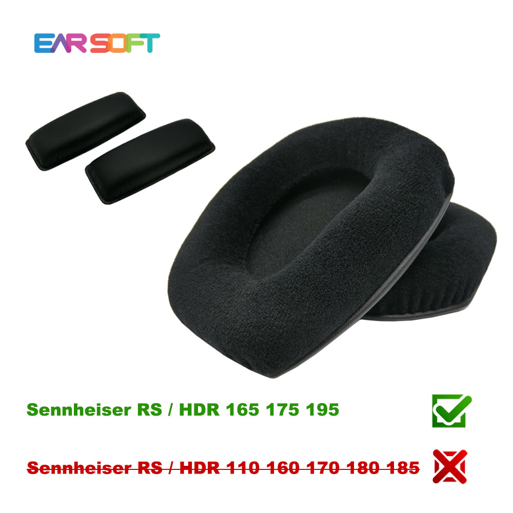 Earsoft udskiftningspuder til sennheiser rs hdr 165 175 185 195 110 160 170 180 hovedtelefoner pude ørepuder headset cover: 1 sæt fløjl -1