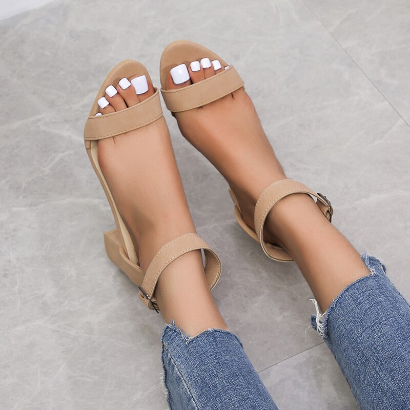 Sandalias clásicas de talla grande 43 para Mujer, zapatos de tacón alto con punta de pez poco profunda, Sandalias de tacón cuadrado conciso, Sandalias para Mujer