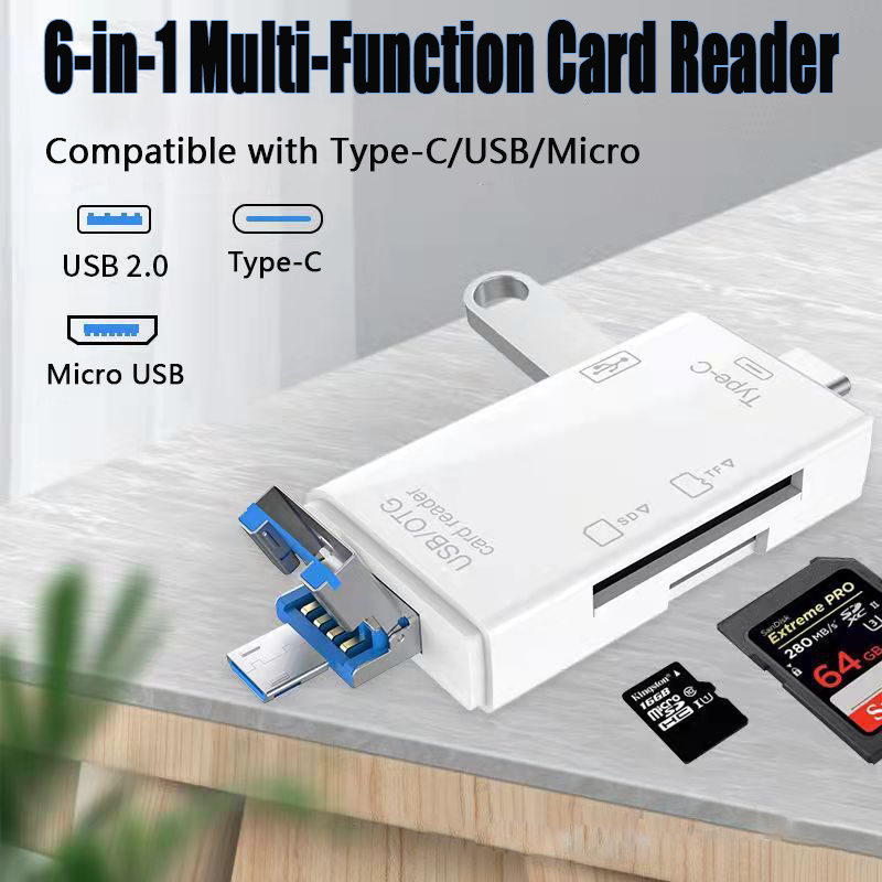 USB 2.0 6 in 1 Card Reader Flash Drive Micro USB TF/SD Card Reader Mobile Phone OTG Adapter Laptop Accessories