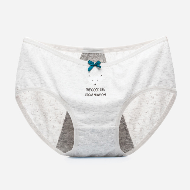 Lækagesikre menstruationstrusser kvinder lækagesikker bomuld fysiologisk undertøj dame tegneserie menstruations trusser underbukser: Grå / Xl 55-75kg