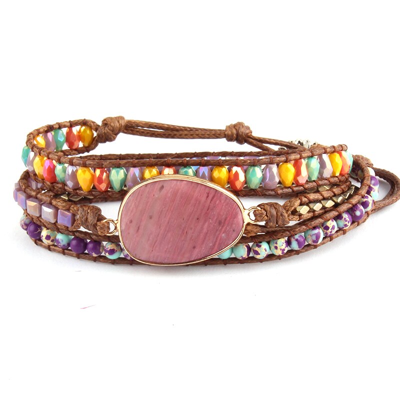 RH perlé brassard vert/violet pierres naturelles charme 3 brins en cuir Bracelets d'enveloppement directe