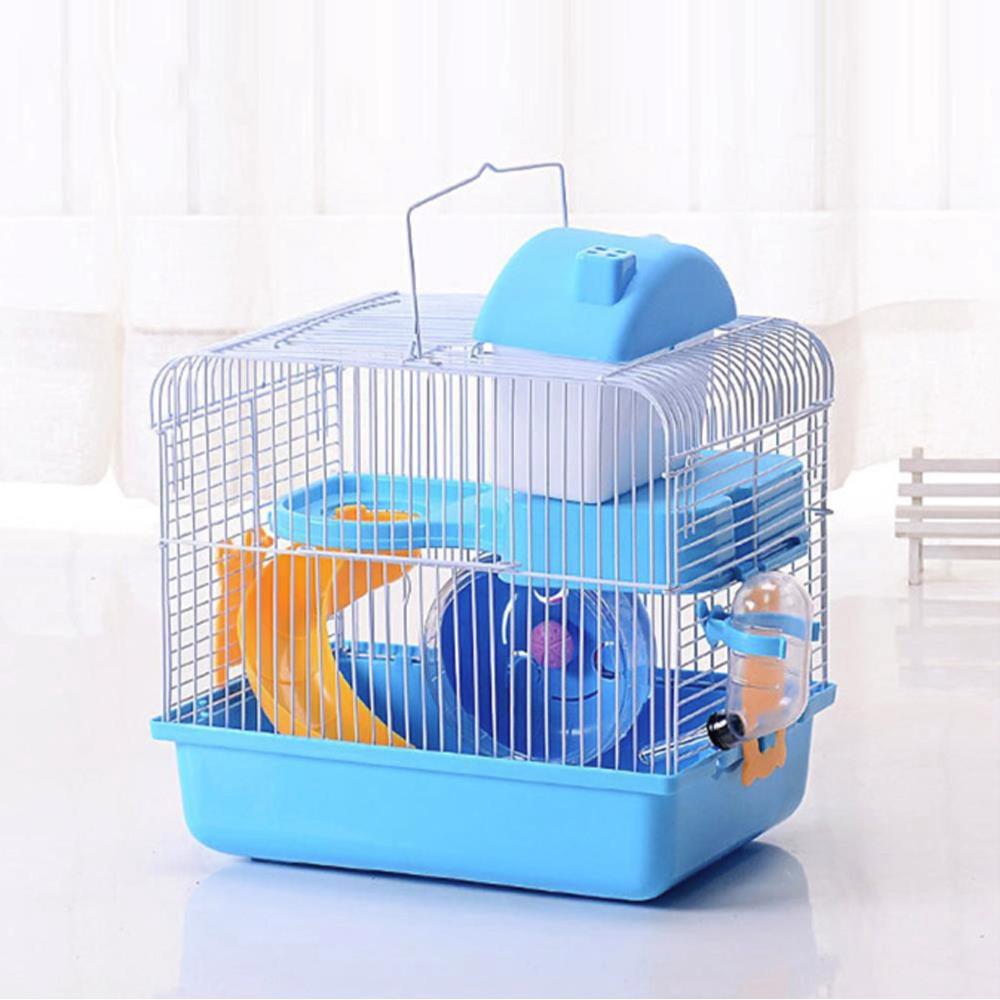Jaula para ratas, casa para ratones, 2 pisos, almacenamiento de 3 colores, suministros para mascotas, para exteriores, lujosa jaula portátil para hámster, portador de botellas de agua