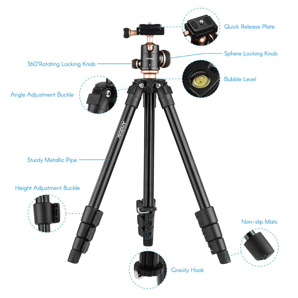 Andoer Q160SA Kamera Stativ w/Panorama Kugelkopf Blase Ebene Einstellbare Höhe Tragbare Reise Stativ für DSLR Digital Kameras