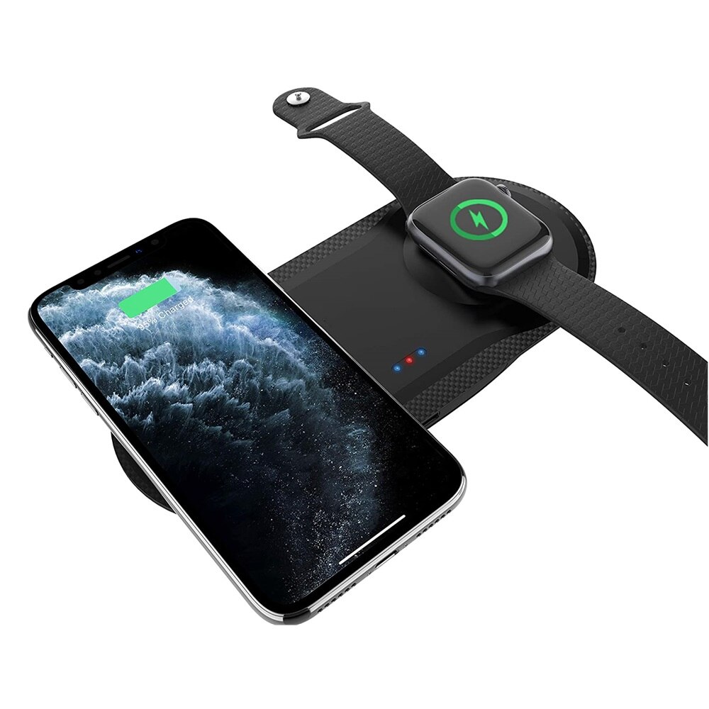 15w 3 in 1 qi langaton laturi telakointiasema pikalatausteline iphone 11 pro xs xr  x 8 apple watch  se 6 5 4 3 2 airpods pro: 2 in 1 tyyny musta