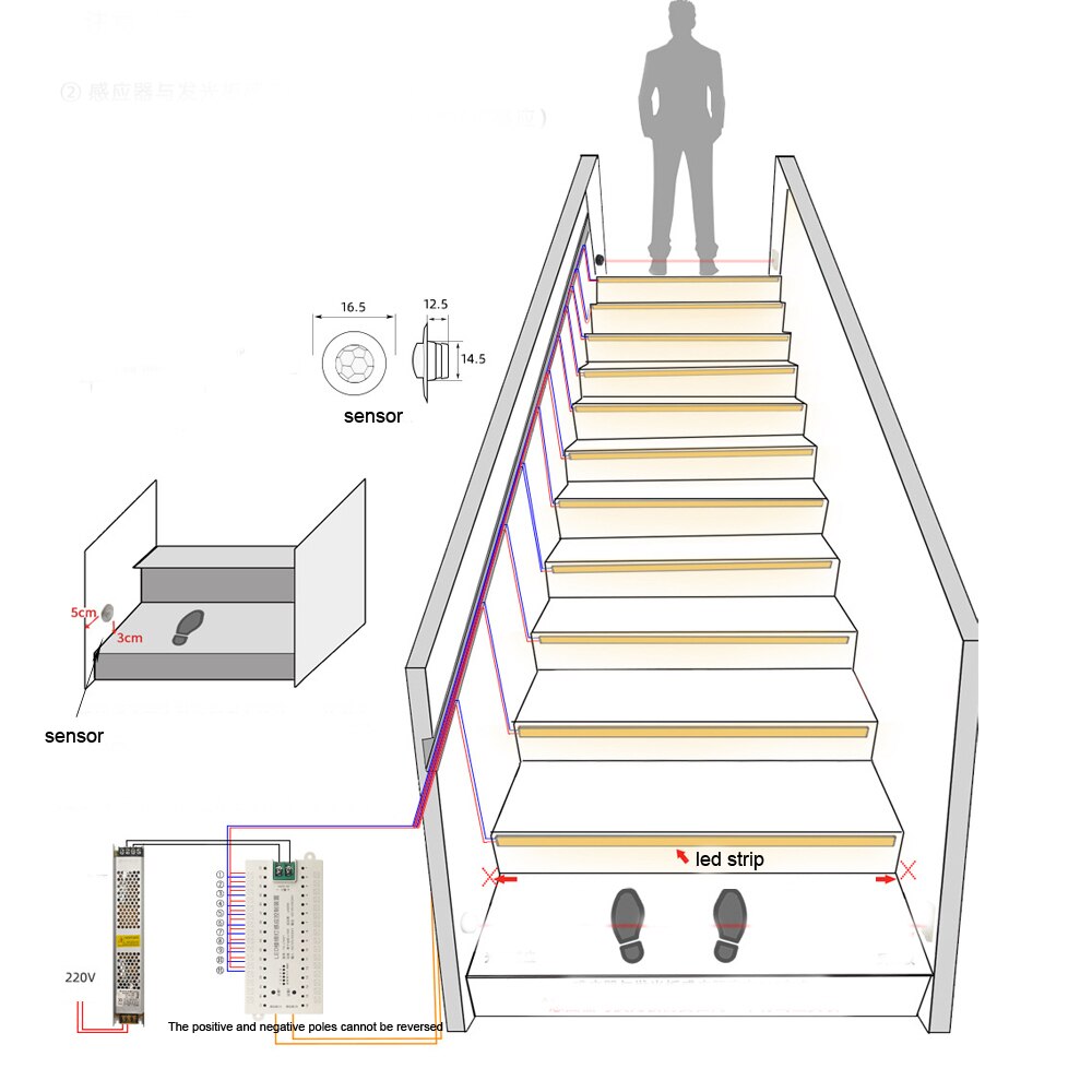 Opgradering pir bevægelsessensor trappelys 32 kanals dæmpning dupont led strip automatisk indendørs trappecontroller natlys 12v