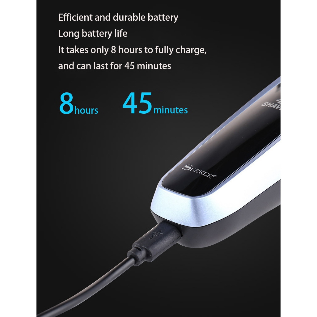 Surker Electric Face Shaver Men&#39;s Electric Razor Triple Blade Shaving Machines USB Rechargeable Beard Trimmer