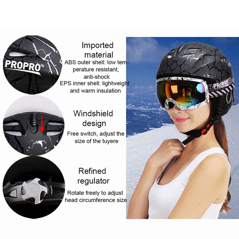 Propro Black M Kids Children Adult Snowboard Ski Helmet Veneer Skateboard Skiing Helmet Outdoor Sports Breathable Windproof