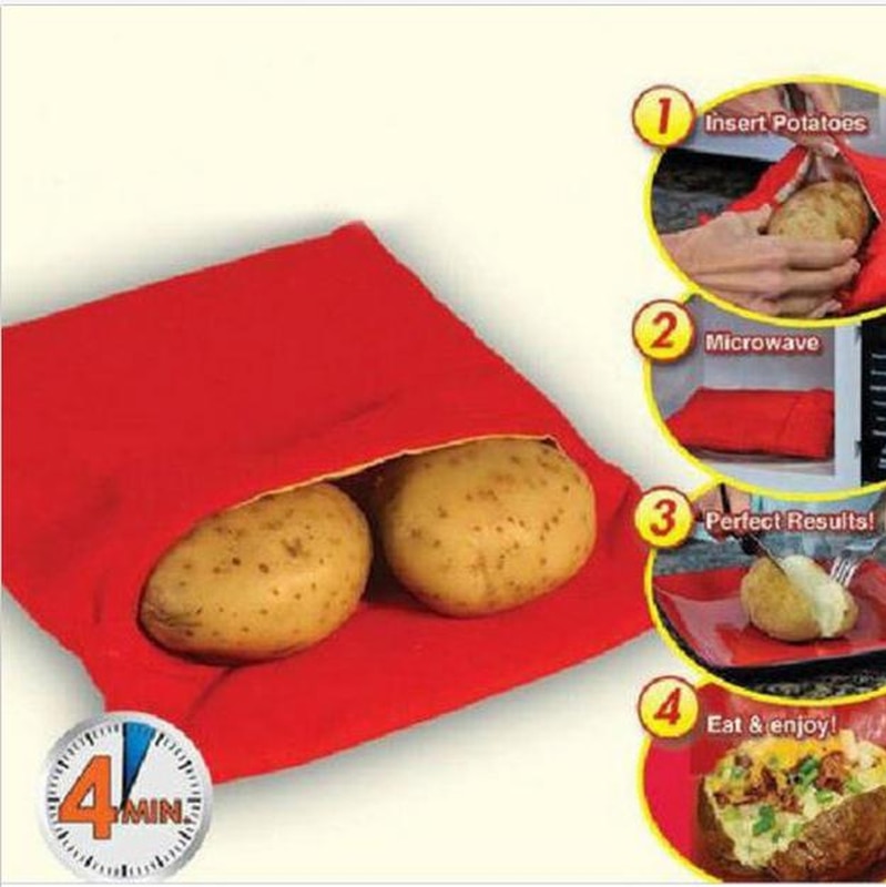 1Pc Rood Wasbare Cooker Bag Gebakken Aardappel Magnetron Koken Aardappel Quick Fast (Koks 4 Aardappelen In Een Keer)
